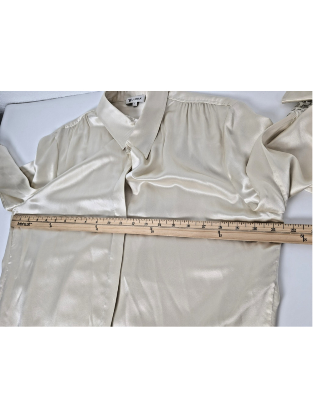 LilySilk Armeria Mulberry Silk Shirt Blouse Sz L Ivory Lace Luxury Elegant - Picture 9 of 12